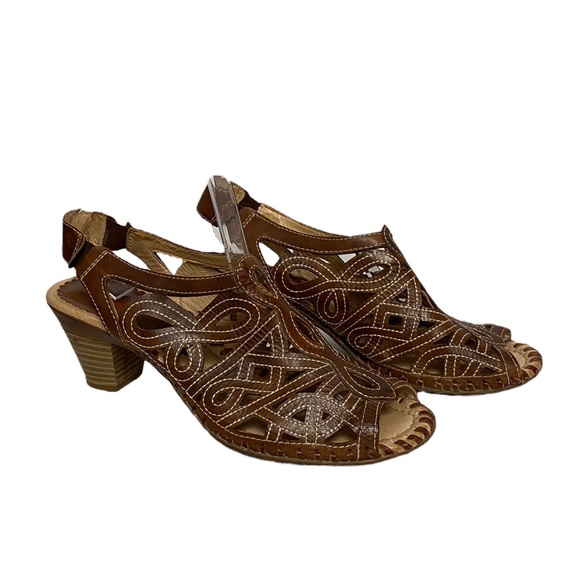 PIKOLINOS 'Paris' Slingback Spring Peep Toe Perforated Sandal Brown 40 - Picture 1 of 14